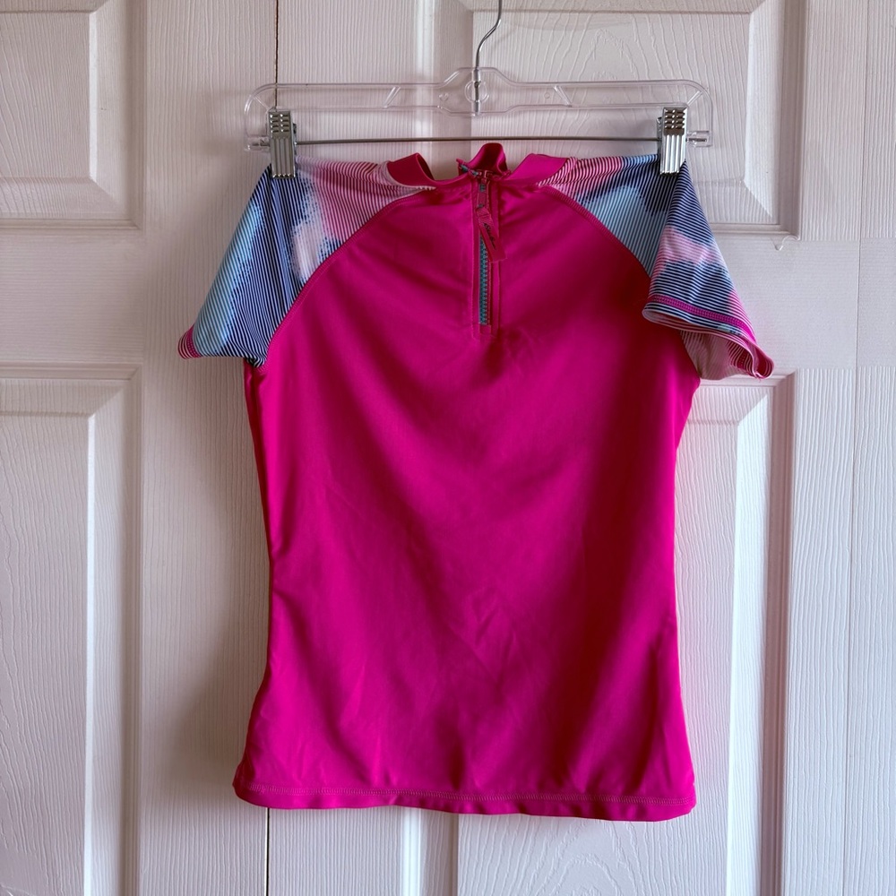 Eddie Bauer Girls M 10/12 Swim Shirt Short Sleeves Pink Rush Guard Swimsuit - Picture 4 of 6